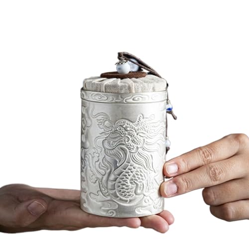 Bote de té hermético mini con grabado tradicional y tapa de sellado para hogar