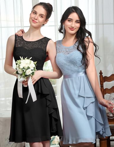 Image of BeryLove Womens Boat Neck A Line Sleeveless Lace Formal Homecoming Dress | Short Dress With Ruffle Hem, Sparkly Design Ideal For Wedding Guest,Bridesmaid Cocktail Prom & Evening Party Events