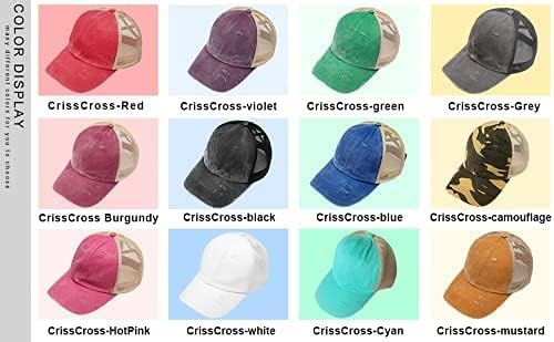 Criss Cross Hat Washed Distressed Baseball Cap Ponytail Hat High Messy Bun Ponycap for Women - Image 9