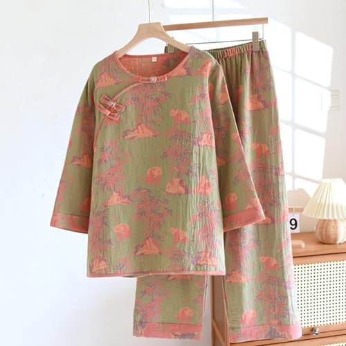 Pijama japonés de algodón mujer: ropa de dormir manga larga dos piezas 2