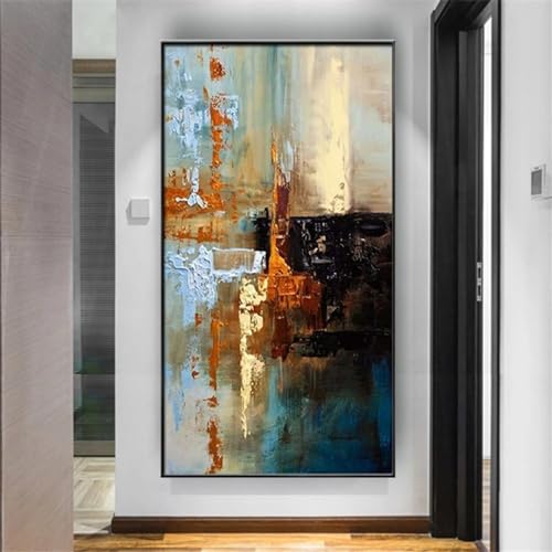 HOLEILUCK Cuadro en lienzo para pared sobre lienzo para decoración de sala de estar, pintura al óleo, gran tamaño, moderno, gris, azul, naranja, mural, 50 x 105 cm, sin marco