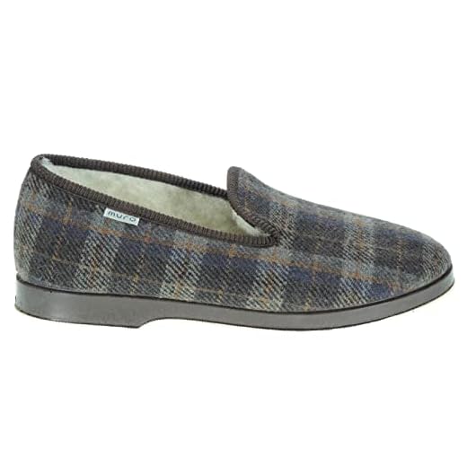 Zapatillas Cuadros Casa Hombre - Pantuflas a Cuadros Confortable - Forro de Invierno - Babuchas Pantuflas Silenciosas - Muro 1700 - Hecha en España. Marrón Talla 42