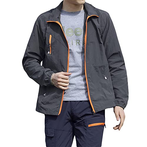 Herothorn Mens Quick Dry Windbreaker, Summer Breathable Lightweight Hooded Jackets, Sun-proof Windproof Outdoor Jackets, Dark Grey, Medium