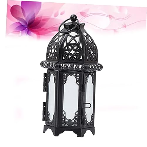Cabilock Hanging Lantern Vintage Lantern Decorative Metal Lantern Black Chandelier Black Candlestick Holders Vintage Chandelier Miniature Tulips for Dollhouse Candle Holder Candle Jar Glass
