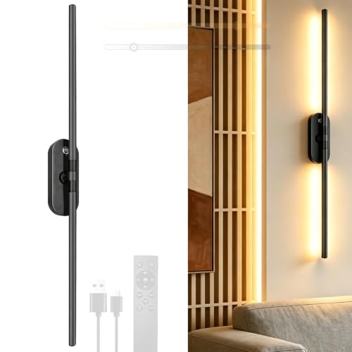 Aplique de pared LED recargable negro con mando a distancia y rotación de 360 grados