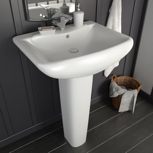 Homgoday Évier à colonne en céramique blanche 580 x 470 x 200 mm, mobilier d'intérieur pour...