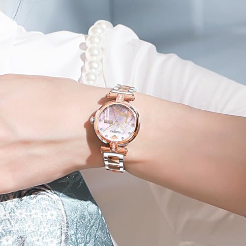 Image of OLEVS Women Watch Silver Stainless Steel Two Tone Fashion Ladies Analog Quartz Waterproof Luminous Date Day Wrist Watches