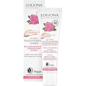 LOGONA Naturkosmetik Getönte Feuchtigkeitscreme Bio-Damaszener Rose & Kalpariane, Vegan, Hautton anpassende Gesichts…