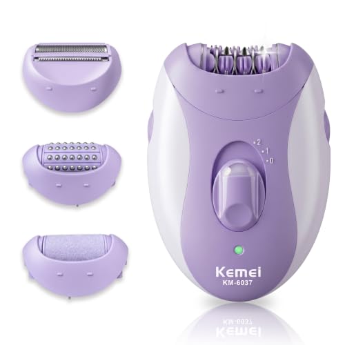 Depiladora eléctrica mujer KEMEI 4 en 1 con afeitadora corporal morada y luz LED para piernas