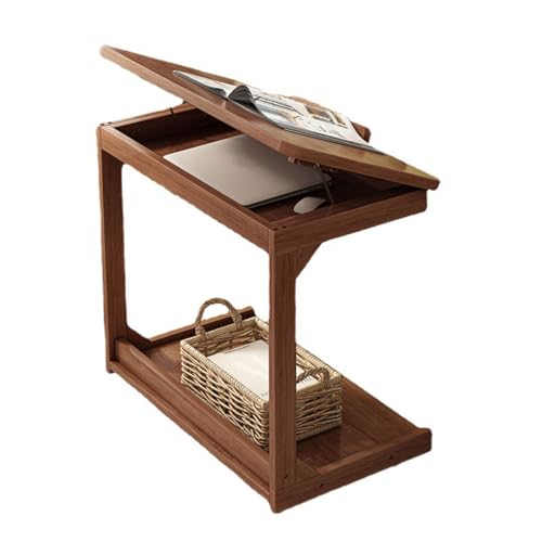 Table de chevet en bois massif avec roulettes et rangement rabattable