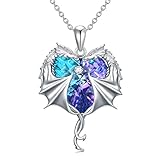 AOBOCO Sterling Silver Dragon Heart Pendant Necklace With Purple Austrian Crystal - Jewelry Gift for Women
