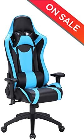 LCH Gaming Chair Ergonomic High Back Racing Chair Pu Leather Bucket Seat, Office Executive Chair Computer Desk Swivel Chair with Headrest Lumbar Support Reclining Adjustable(Blue)