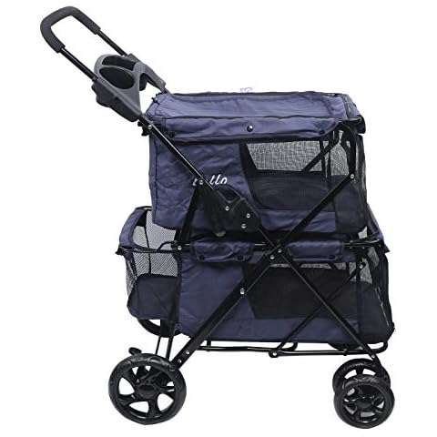 Dog Stroller with Shopping Bag Foldable for Medium Large Dogs and Cats 40 x 85 x 99 cm Blue Cover