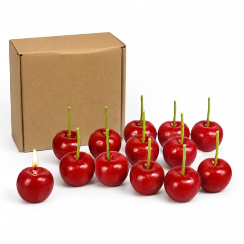 Set of 12 Cherry Birthday Candles Handmade Beeswax Cake Candles with Cotton Wicks Eco-Friendly Red Cherry Shaped Candles for Parties Weddings Cupcakes Celebrations