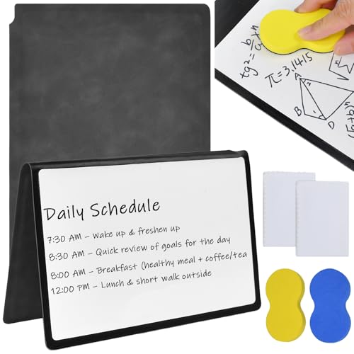 Ulluthu 2 Stück A5 Mini Whiteboard, A5 Whiteboards Notizbuch Notizblock Abwischbar Mini Memoboard mit Stifte Thuch und Radiergummi Tragbare Schreibtafel für Büro Schule Zuhause Schreibtisch Listen