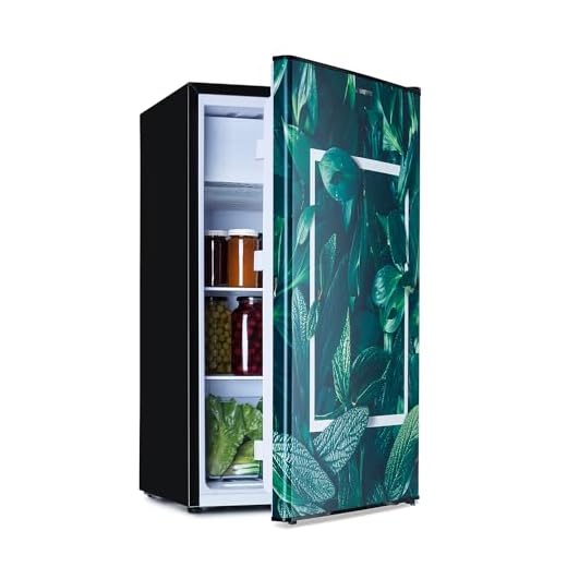 KLARSTEIN CoolArt - Combiné réfrigérateur-congélateur, réfrigérateur avec 2 niveaux de refroidissement, façade design, thermostat avec 5 niveaux, 0 à 10 ° C, capacité 79 litres - design forêt