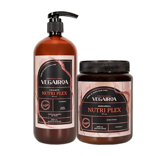 VEGAIROA Pack Nutri – Champú 300 ml y Mascarilla 275 ml para cabello seco y dañado – Hidratación intensiva con pH equilibrado – Fórmula vegana sin sulfatos
