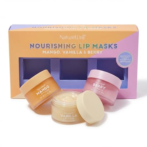 NATURE WELL Hydrating Lip Masks Variety Pack, Includes Mango, Vanilla & Berry Scents, High-Shine...