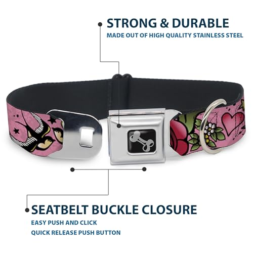Collier de chien imprimé oiseaux rose Buckle Down avec sangle réglable ultra résistante