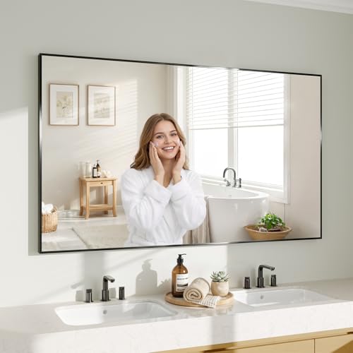 Image of Koonmi Black Mirrors for Wall, 30x55 Inch Bathroom Mirror, Rectangular Wall Mirror for Living Room Bedroom Bathroom, Hangs Horizontally or Vertically