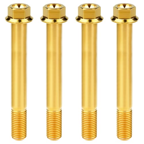 Image of Titanium Bolt M12 30 35 40 45 50 55 60 65 70 75 80 85 90mm Hex Small Flange Head for Motorcycle Car Modification Pack of 4 (M12x90mm Pitch 1.25, Gold)