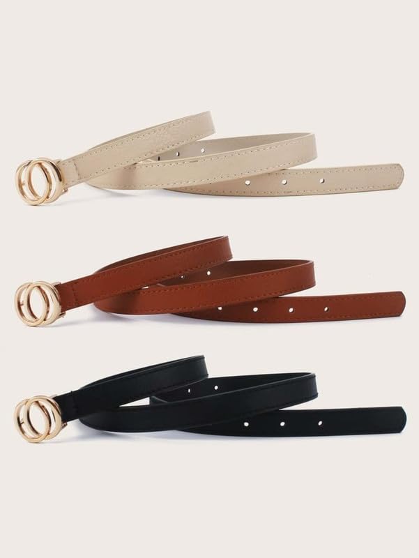 Women Leather Belt Pack of 3 Adjustable Waist Accessories for Dresses Jeans Skirts and Everyday Outfits BLACK + BROWN + WHITE-image-15