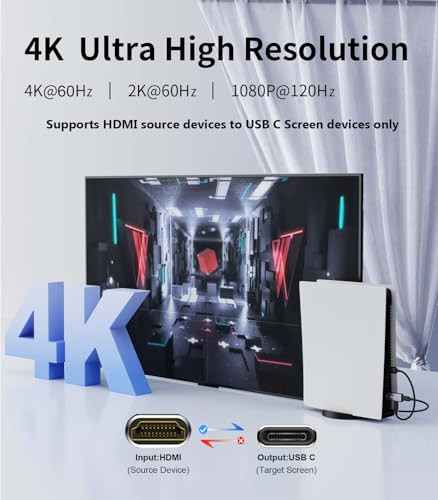 Image of HDMI to USB C Adapter | 4K@60Hz HDMI Source to USB-C Display Converter for XR /AR Glasses(XREAL One,Air 2 Pro,VITURE Pro,RayNeo Air 2s,Rokid),Portable Monitors,Laptop,Switch,PS5 /4,Xbox