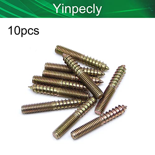 Image of 10Pcs Carbon Steel Double Headed Hanger Bolts 2 inch Length Self-Tapping Screw for Furniture Installation M8x50 Bronze