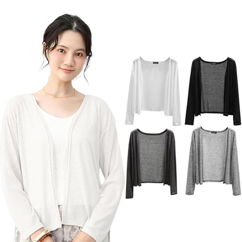 [Formemory] 薄手カーディガン レディース 薄手カーディガン 夏 Vネック UVカット ショート丈 サマーカーディガン レディース ライトウエイト アウター 羽織り マルチシーン対応 冷房対策 夏服 通気 吸汗速乾 通勤通学 (JP, アルファベット, XL, ホワイト)