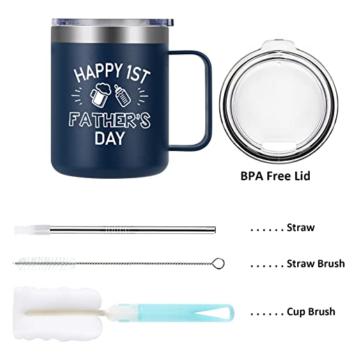 Qtencas New Dad Gifts, First Time Dad Gifts, Happy 1St Father's Day Stainless Steel Insulated Coffee Mug, First Fathers Day Gift For Dad To Be New Dad First Time Dad Men From Wife Kids(12Oz Darkblue) #TOP4