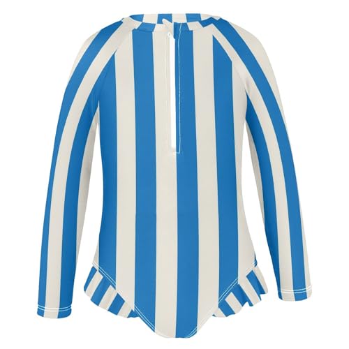 Blue White Stripe One Piece Swimsuits for Girs Rashguard Swimwear Long Sleeve Bathing Suits with Zipper 3T 23008962