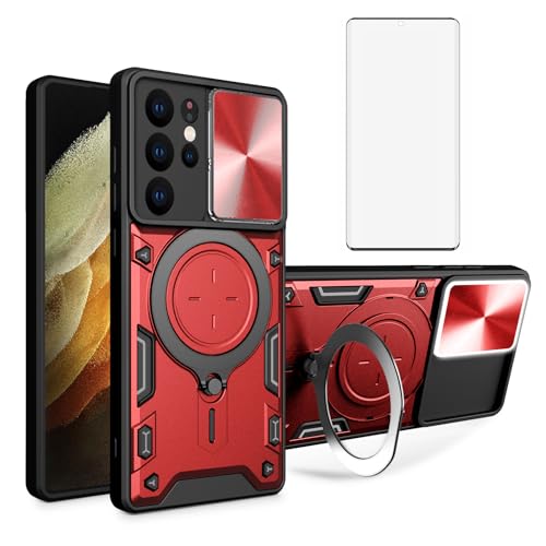 ASUS wish �g�ѓd�b�P�[�X Samsung Galaxy S21 Ultra 5G �X���C�h�J���� ���C�J�o�[ �����K���X�X�N���[���v���e�N�^�[�ƃ����O�z���_�[�t�� �n�C�u���b�h���o�C���Z���A�N�Z�T���[ S21ultra 21S S 21 21ul