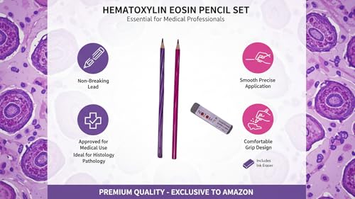 Image of NOZOMI Non-Breaking Hematoxylin & Eosin Pencil Set (Value Pack of 2 Pencils of Violet, Lilac color with 1 Pc. Color Pencil /Ink Eraser) Approved by Medical Councils � Durable, Smooth Application