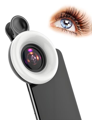 Dpofirs 15x Telefon Makroobjektiv mit LED Fülllicht, High Definition Clip auf Objektiv, für Wimperndetails, Schmuck, Pflanzen, Lebensmittel, Kleine Objektfotografie