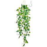 LOYWREE 1 Pack Artificial Hanging Plant Kit with Pot and Hanger - 39' Long Fake Pothos Vines - Hanging Potted Faux Plant Indoor for Wall Ceiling Bedroom Bathroom Living Room Home Decor (White Pot)