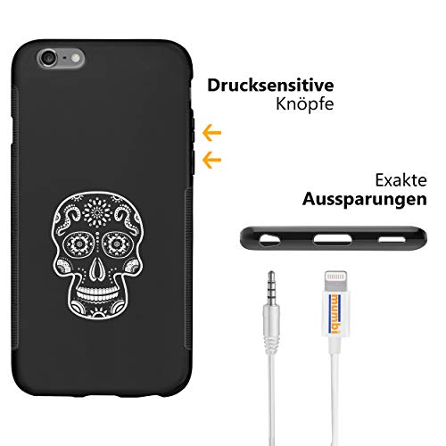 mumbi Mobile Phone Case Compatible with iPhone 6 / 6S Double Grip with Calavera Motif White/Black, Black Calavera White - Image 4