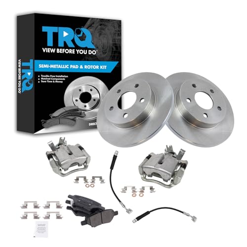 Image of TRQ Rear Brake Pad and Rotor Set Semi Metallic Rotors Calipers Hoses | For 2004-2012 Chevrolet Malibu 2005-2010 G6 2007-2009 Aura