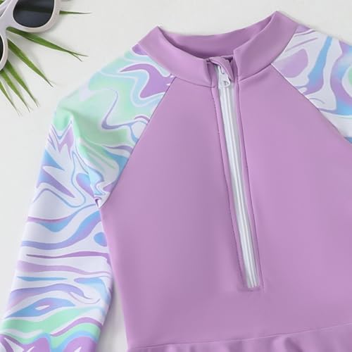 Hotfiary Girls 3 Piece Swim Set Long Sleeve Swim Dress Zip Front & Pants & Bikini Briefs Modest Swimsuit UPF 50+ Bathing Suit3