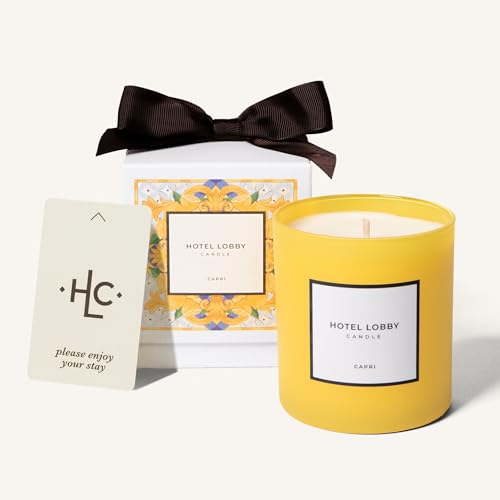 Hotel Lobby Capri Candle Hand-Poured 9.75oz 100% Soy Wax with Italian Citrus Jasmine Amaro Liqueur Sea Salt and Mineral Amber Paraffin-Free Infused with Essential Oils 65-Hour Non-Toxic Burn