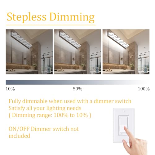 Image of Ralbay Modern Chrome Bathroom Vanity Lights 5 Color Temperature Dimmable Acrylic Modern LED Bathroom Vanity Lighting Fixtures Chrome 40.4inch