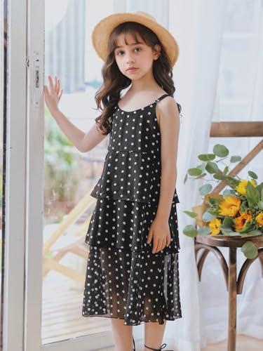 New 3-12Years Girls Polka Dot Tiered Cami Dress Flowy Midi Summer Cotton Lined Back Zip2