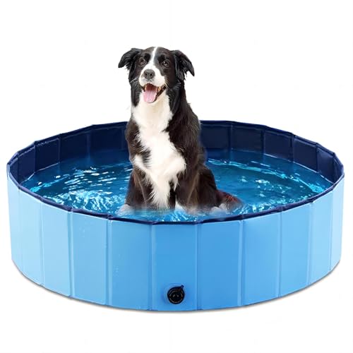 Jasonwell Foldable Dog Pet Bath Pool Collapsible Dog Pet Pool Bathing Tub Kiddie Pool Doggie Wading Pool for Puppy Small Medium Large Dogs Cats and Kids 39.5" Blue