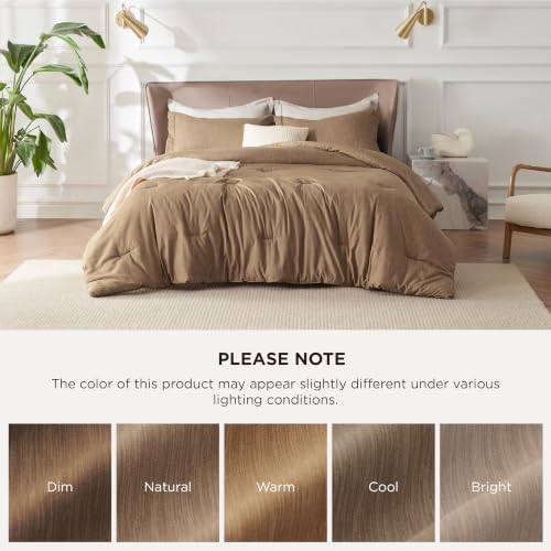 Image of Bedsure Full Comforter Set - Brown Soft Bedding for All Seasons, Cationic Dyed Bed Set, 3 Pieces, 1 Full Size Comforter (82 inchx86 inch) and 2 Pillow Shams (20 inchx26 inch+2 inch)