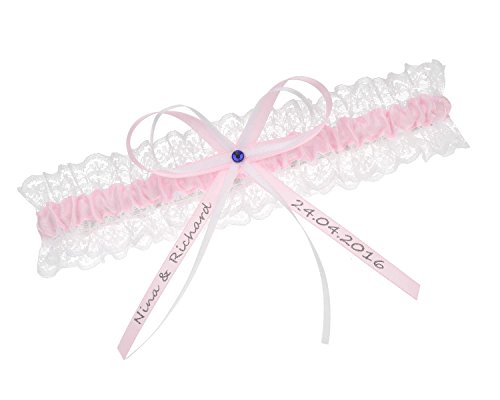 Strumpfband Rosa Spitze – BESCHRIFTET MIT NAMEN UND DATUM -