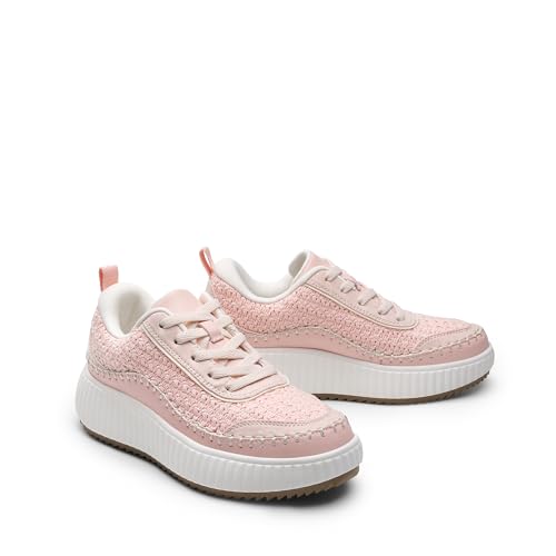 DREAM PAIRS DREAM PAIRS Women Chunky City Tweed Comfortable Casual Platform Fashion Sneaker,Size 6,Pink-Knit,SDFN2379W
