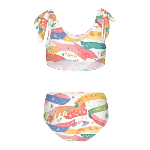 Cute Cartoon Christmas Elements Girls 2 Piece Kids Bikini Set Scoop Neck Bathing Suit Swimwear Adjustable Shoulder Strap2