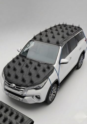 Image of Premium Car Protection Cover (Set of 2), High-Density Anti-Monkey, Dog Spikes Guard for Roof (80 inchx60 inch, 39pcs), Bonnet (60 inch x 40 inch, 27pcs) - Universal 100% Waterproof Scratch-Proof (Black)