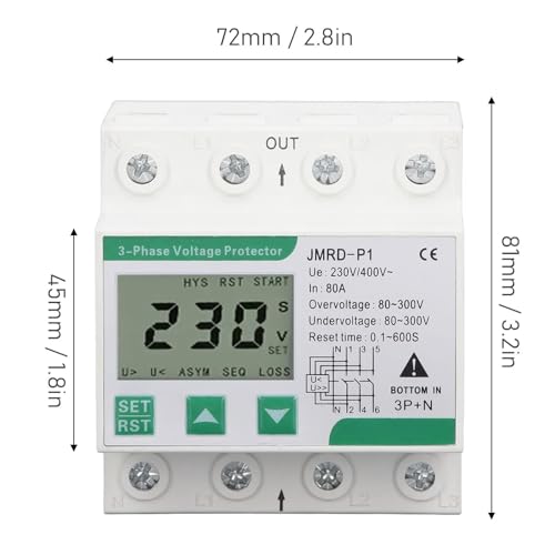 Protector de voltaje trifásico 400V para riel DIN dispositivo autorearmable de 80A CA 3