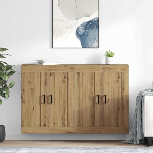 YunCangg Mueble de pared de roble Artisan, 69,5 x 34 x 90 cm, 2 piezas, aparador de madera para salón y cocina, moderno espacio de almacenamiento con 4 puertas, ahorro de espacio, montaje en pared