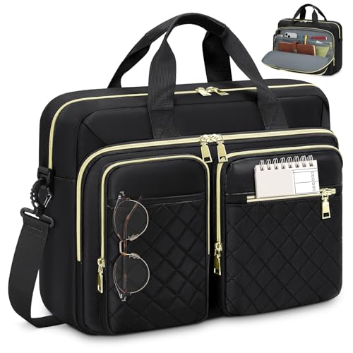RAINSMORE Laptoptasche 17,3 Zoll für Damen Laptop Aktentasche Wasserdichte Laptop Notebook Tasche Business Arbeitstasche Umhängetasche für Büro Arbeit Schwarz